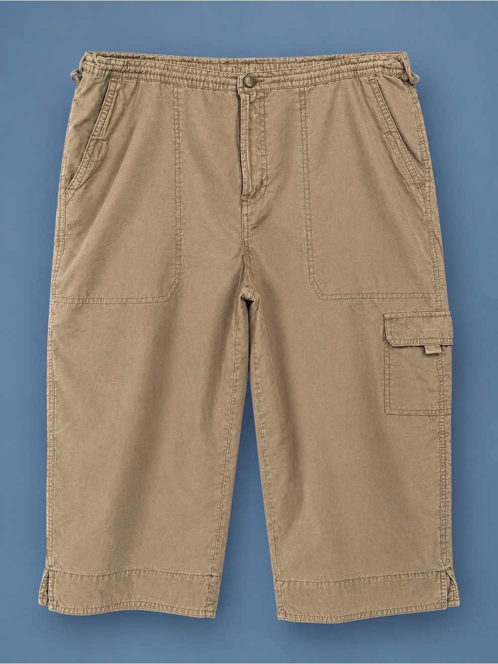Relaxed Fit Women's Tan Cargo Shorts with Elastic Waist